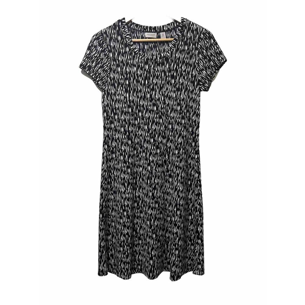 Chico’s chicos sz 0 Easywear Black Abstract Stretch Knit Shift Dress Small 4 6